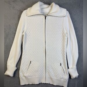 Aspen zip up light weight sweater jacket white size medium preowned